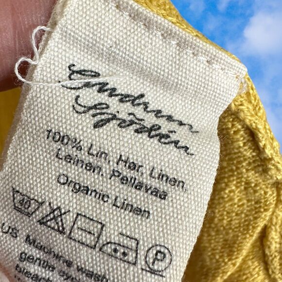 Gudrun Sjoden Sweater Cardigan Size Medium ORGANIC LINEN Yellow One Button - Picture 4 of 5